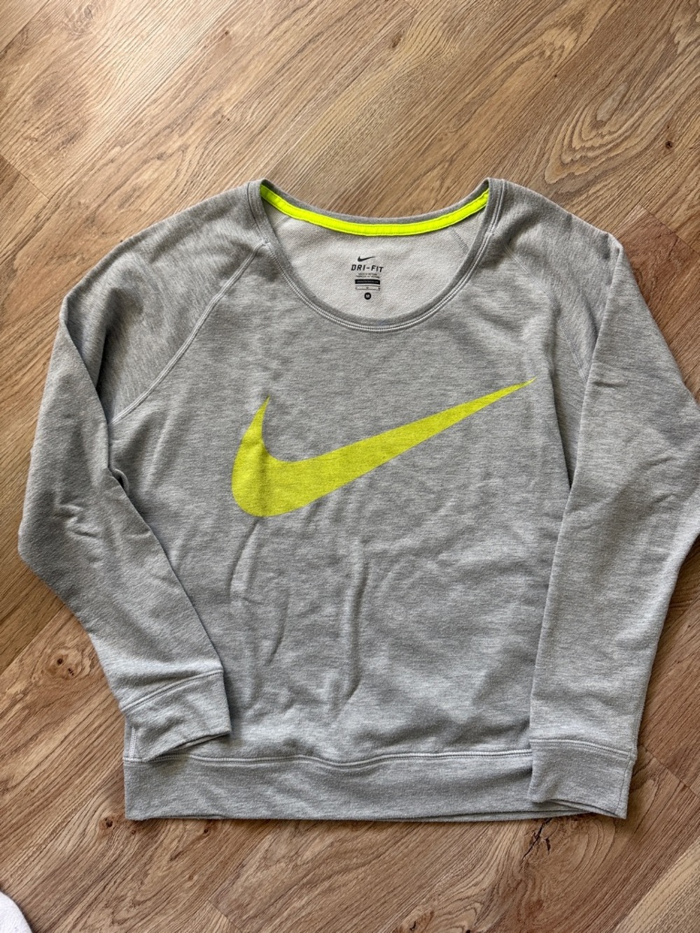 Nike Gray Crewneck Sweatshirt with Neon Yellow Swoosh